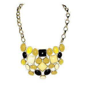 Vintage Necklace Black Yellow and Cream Lucite Cobblestone Style Gold Tone Chain